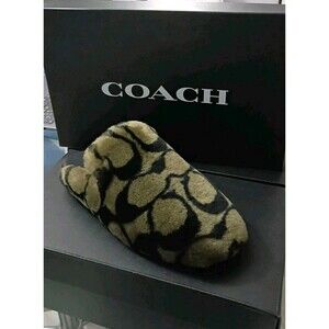 Coach In Signature Clog Shearling Slippers Olive